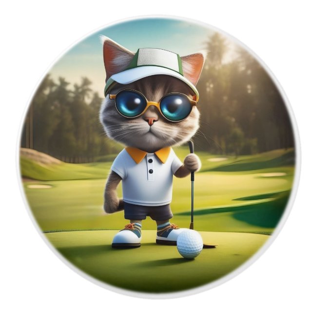 Golfing Cat Redo att spela Golf. Knopp (Framsidan)