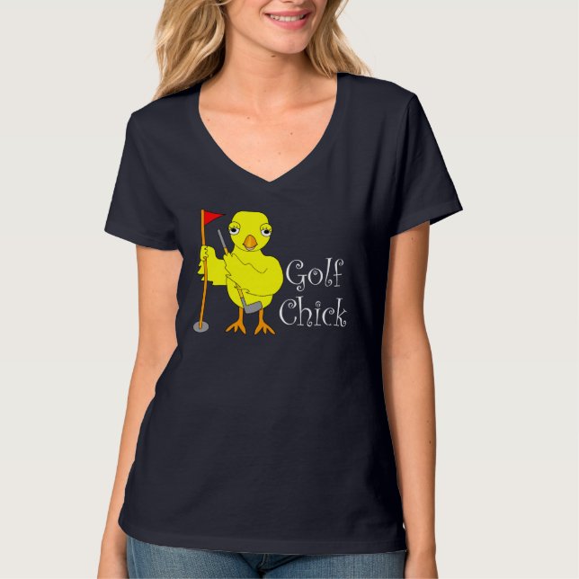Golfing Chick Vit text T Shirt (Framsida)