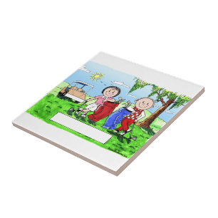 Golfing Couple - Personlig Tecknad Kakelplatta