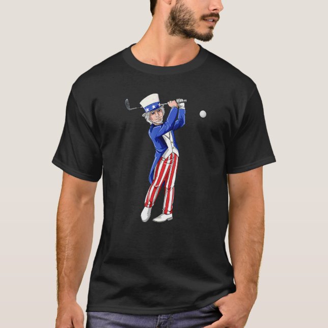 Golfing farbror Sam Golfers American Flagga 4:e Ju T Shirt (Framsida)