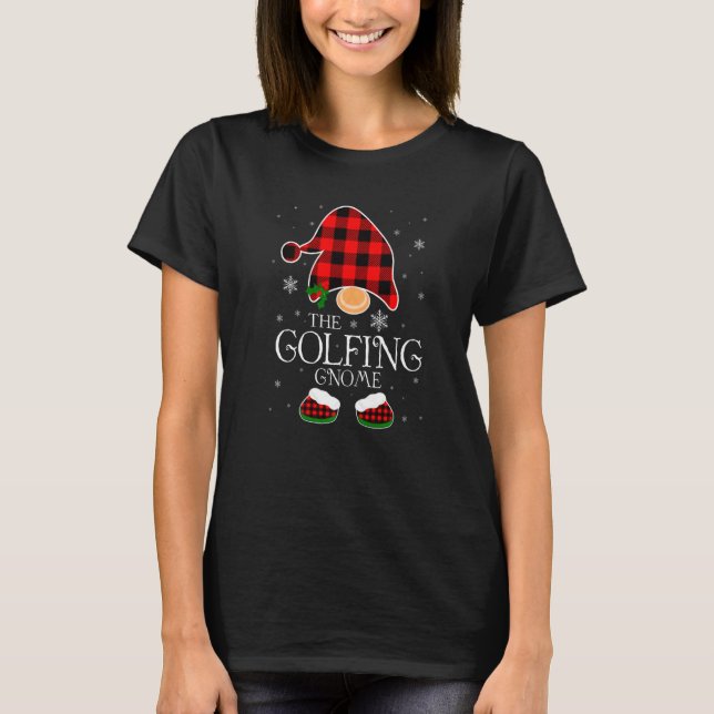 Golfing Gnome Buffalo Plaid Matching Family Christ T Shirt (Framsida)