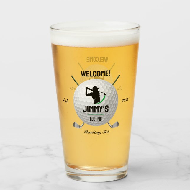Golfing Golfer Boll Klubbs Beer Pint Glass Glaskopp (Framsida fylld)
