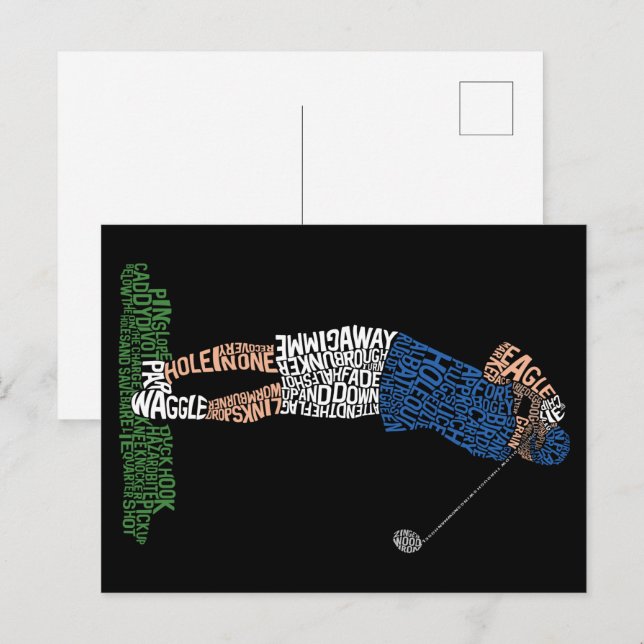 Golfing Golfer Ord Art Vykort (Fram/baksida)