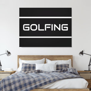 GOLFING Moderna vita textränder på snygg svart Canvastryck