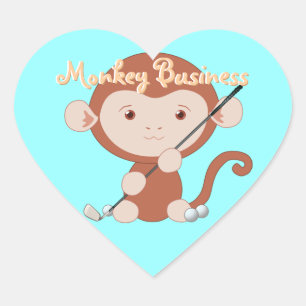 Golfing Monkey Heart Stickers Hjärtformat Klistermärke