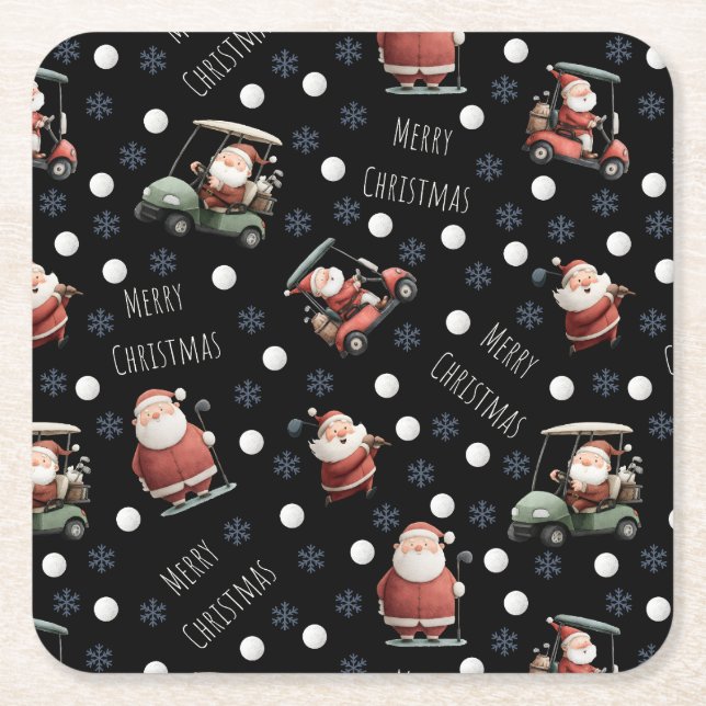 Golfing Santa on Black Papper Underlägg (Framsidan)