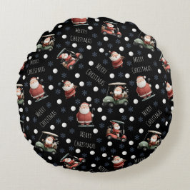 Golfing Santa on Black Rund Kudde