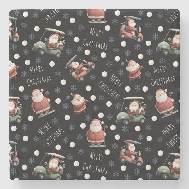 Golfing Santa on Black Stenunderlägg (Framsidan)