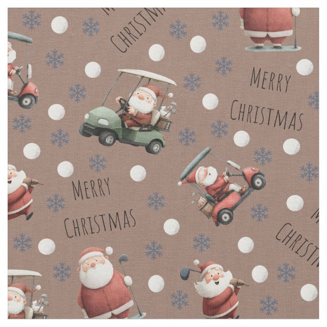 Golfing Santa on Chestnut Brown Tyg (Närbild)