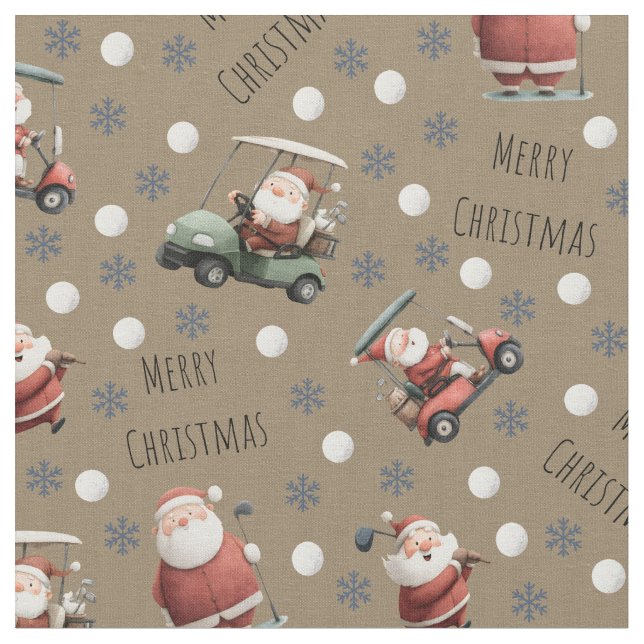 Golfing Santa on Hardwood Brown Tyg (Närbild)