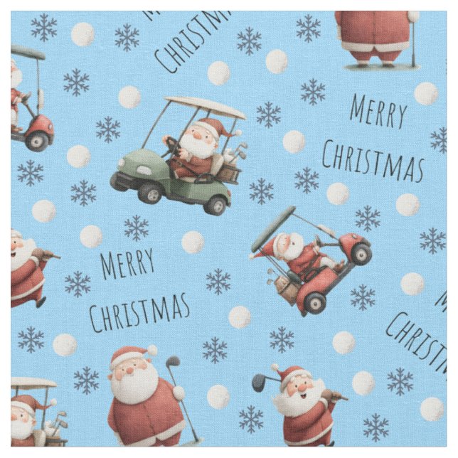 Golfing Santa on Light Blue Tyg (Närbild)