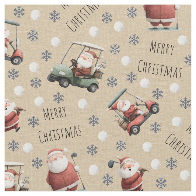 Golfing Santa on Light Tan Tyg (Närbild)