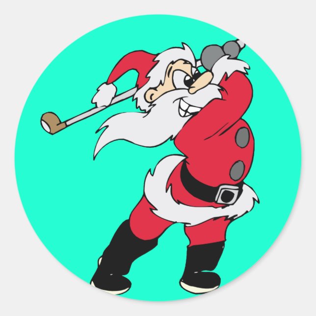 Golfing Santa Runt Klistermärke (Framsida)