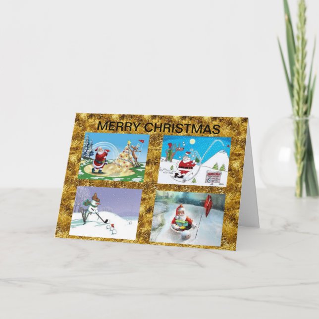 Golfing Santas Christmas Card Helgkort (Framsida)
