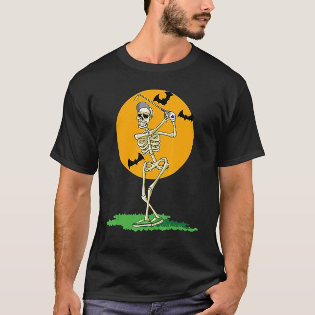Golfing Skeleton Halloween Manar Golf Halloween Go T Shirt (Framsida)
