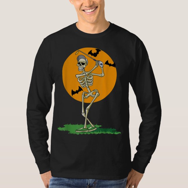 Golfing Skeleton Halloween Manar Golf Halloween Go T Shirt (Framsida)