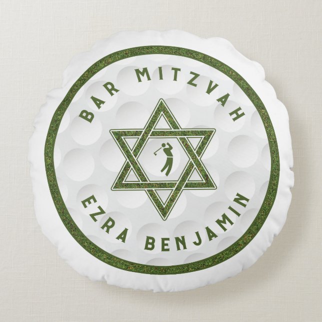 Golfing Theme Golf Pub Mitzvah Rund Kudde (Framsidan)
