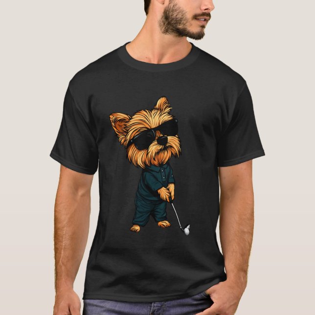 Golfing Yorkshire Terrier T Shirt (Framsida)