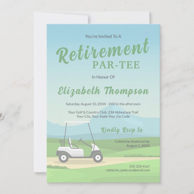 Golfinspirerad grön pensionsfestinbjudan inbjudningar (Framsida)