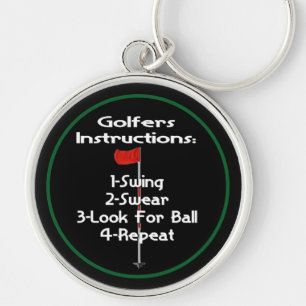 Golfinstruktioner Humor Rund Silverfärgad Nyckelring