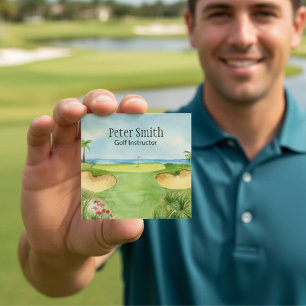 Golfinstruktör Tropisk golfbana Vattenfärg Fyrkantigt Visitkort