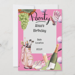 Golfjärn med boll överallt på rosa för golfare inbjudningar