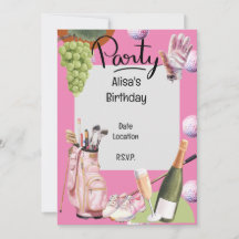 Golfjärn med boll runt omkring på rosa för golfare