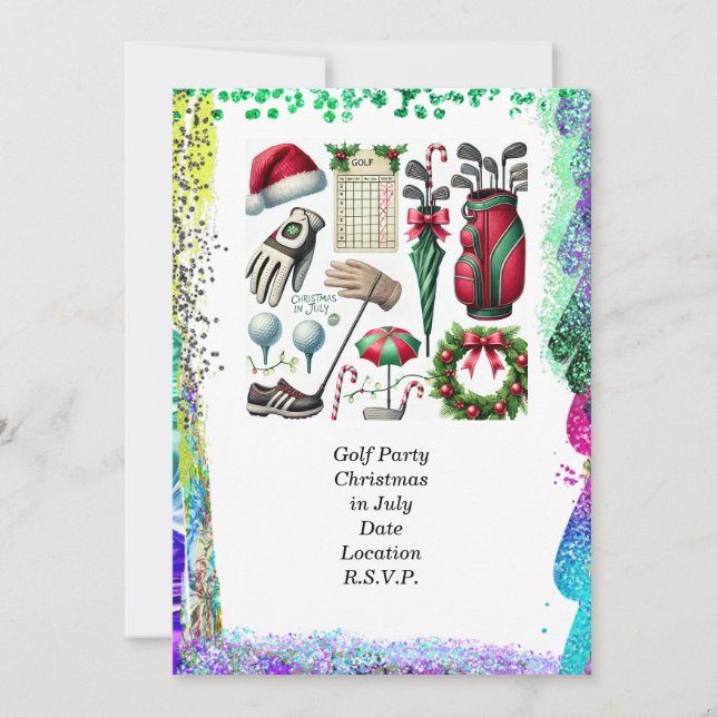 Golfjul i juli för golfer med golf boll inbjudningar (Framsida)