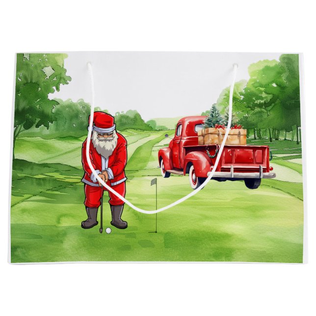 Golfjul Jultomten med rött lastbil på grönt (Framsidan)