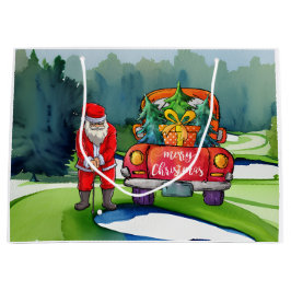 Golfjul Jultomten med rött lastbil på grönt