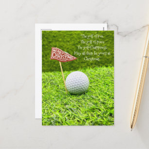 Golfjul med golf boll på grönt gräs helg vykort