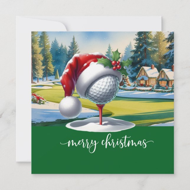 Golfjul med golf boll Santa hat Julkort (Framsida)