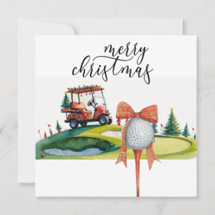 Golfjul med golfboll och tee med band julkort
