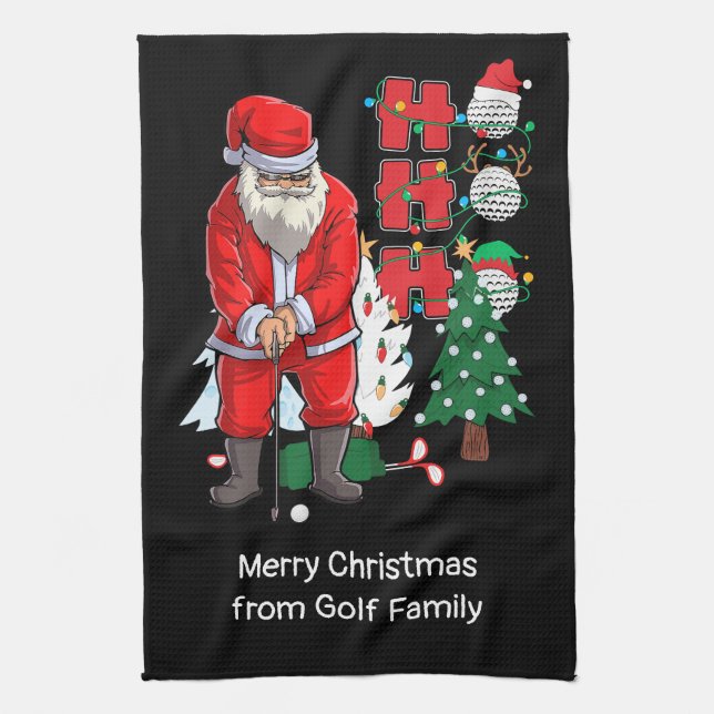 Golfjul med Jultomten golfing Kökshandduk (Vertikal)