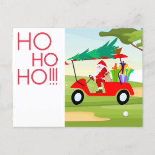 Golfjul med jultomtens golfvagn med träd helg vykort