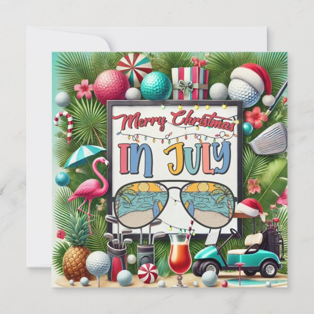 Golfjulen i juli för golfer med Jultomten Julkort (Framsida)