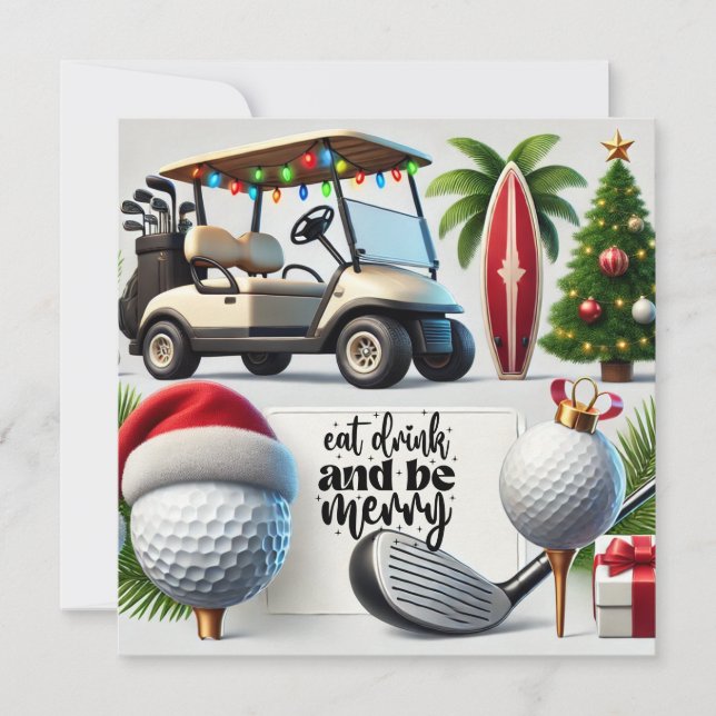 Golfjulen i juli för golfer med Jultomten Julkort (Framsida)