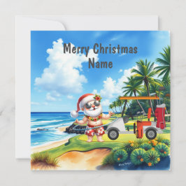 Golfjulkort med golfvagn och klubb golfer