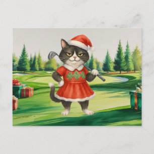 Golfjultema för Cat-kvinnan Golfer Helg Vykort