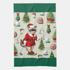 Golfjultema för Cat Lover Golfer Kökshandduk