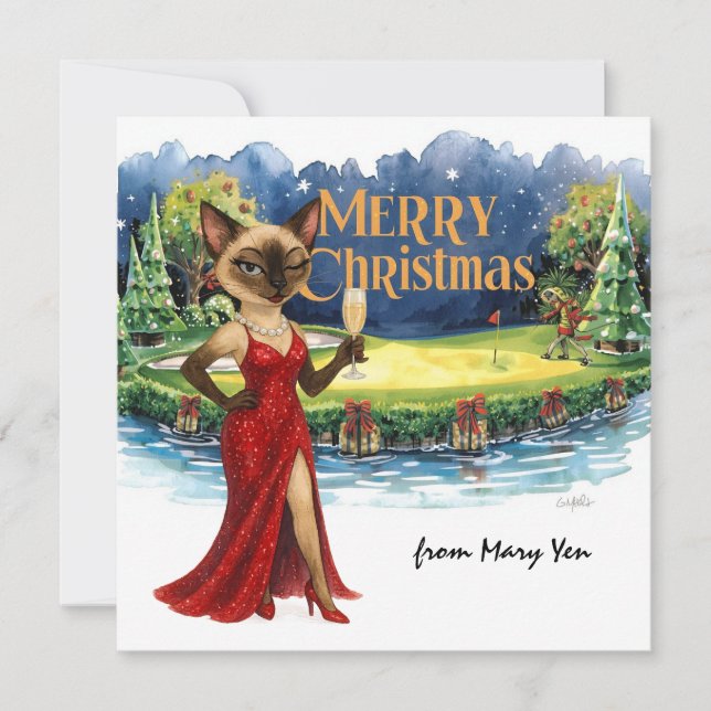 Golfjultema för kvinnor i Cat Lovers Julkort (Framsida)