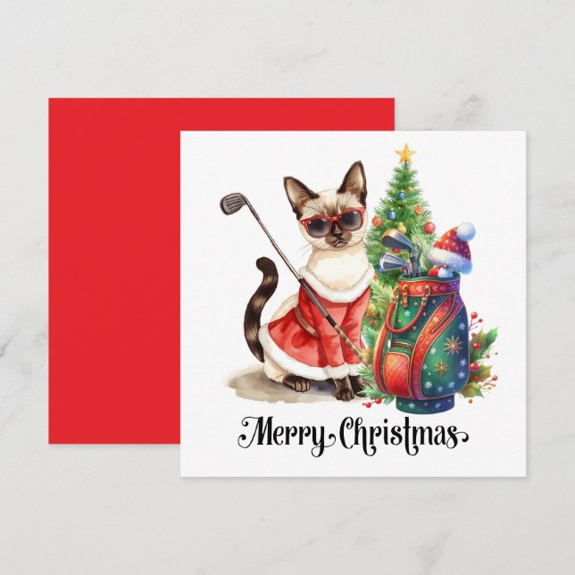 Golfjultema med siamesisk Cat Golfer Julkort (Fram/baksida)