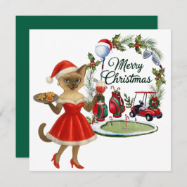 Golfjultema med siamesisk Cat Golfer Julkort