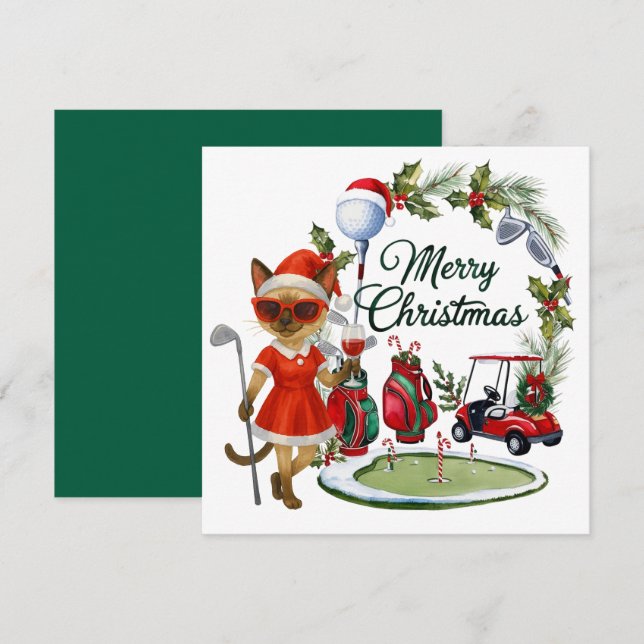 Golfjultema med siamesisk Cat Golfer Julkort (Fram/baksida)