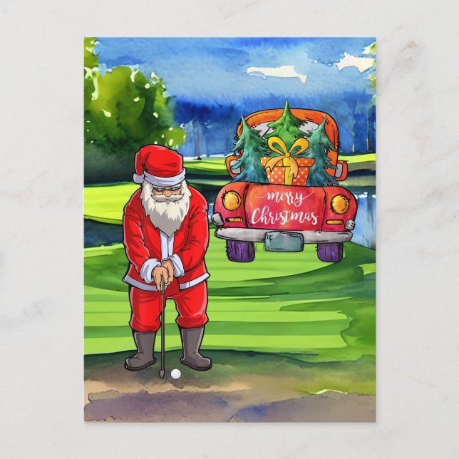 Golfjultomten Claus golfer i Bunker Helg Vykort (Framsida)