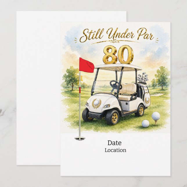 Golfkalas  80-årsfirande Spara datumet för golfare Inbjudningar (Fram/baksida)