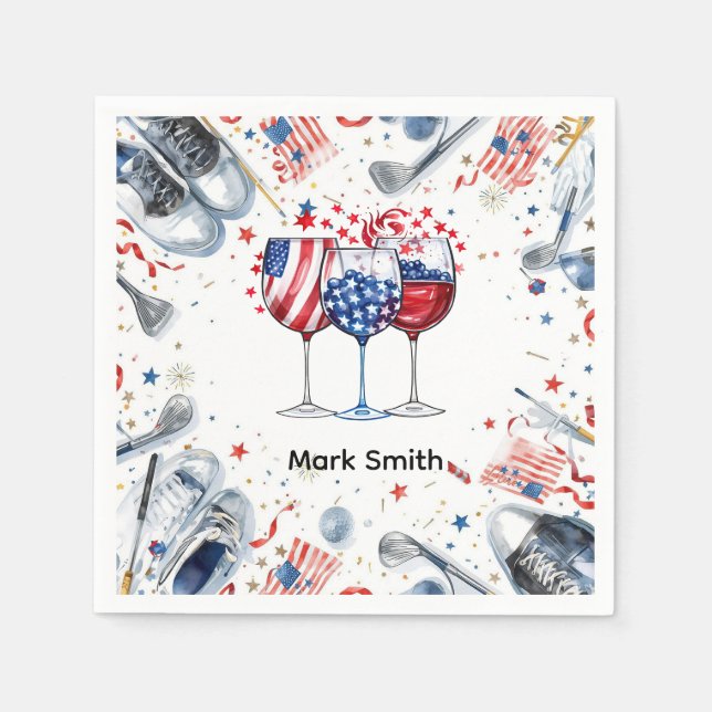 Golfkalas Amerikanskt tema  Vin Rött Vitt Blått Pappersservett (Framsidan)