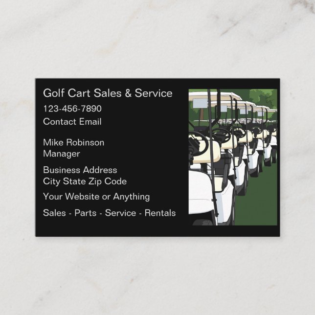 Golfkärror och golfbilförsäljning och service visitkort (Framsida)