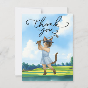 Golfkatten golfar med tack-text på himlen vykort