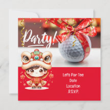 Golfkinesiska nyår med boll och rött band